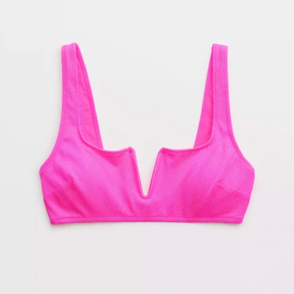 aerie Swim Aerie Shine Pique V Wire Scoop Bikini Top High Cut
